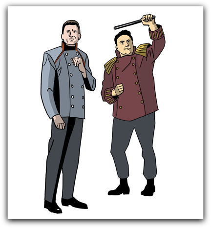 The first piece of artwork created for The Macra Terror in early 2018. This character study of Peter Jeffrey and Gertan Klauber was drawn and coloured by Adrian Salmon.